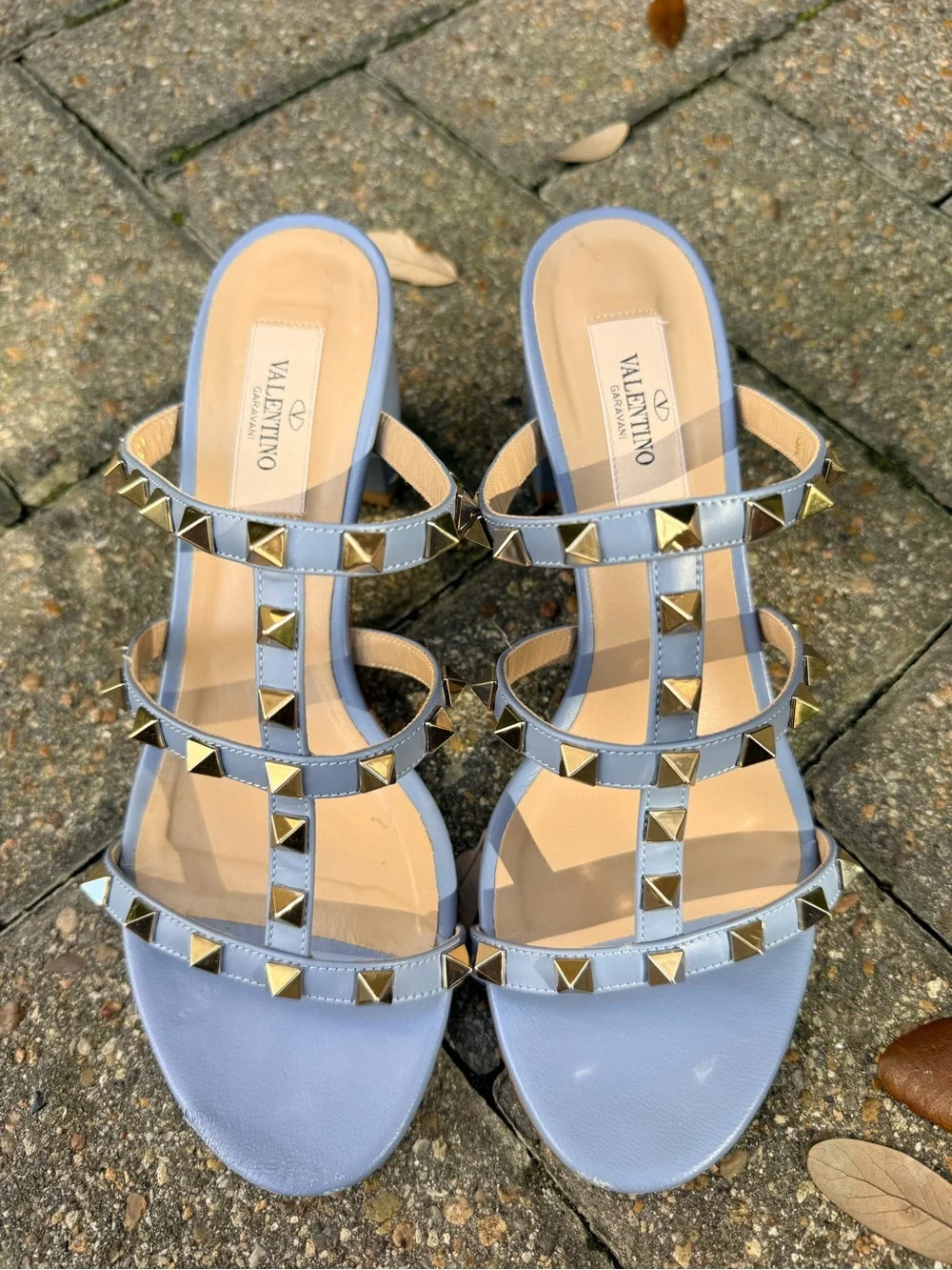 Valentino Garavani Powder Blue Studded Block Heel Sandals